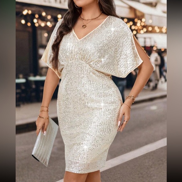 Luxe plus batwing sleeve party sequins dress - Picture 11 of 12
